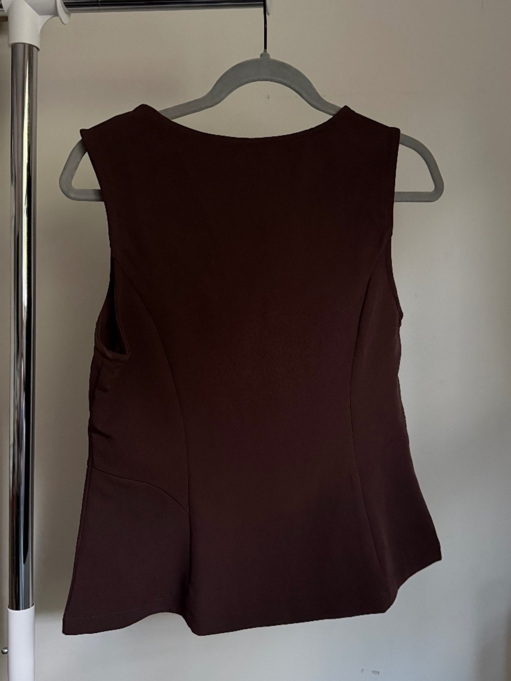 Chocolate Brown Sleeveless Peplum Top with Full Zipper